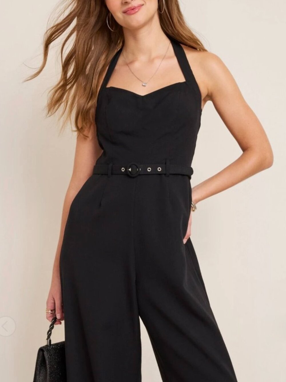 Brand New Dana Belted Halter Jumpsuit - Black - Size XL - NWT
